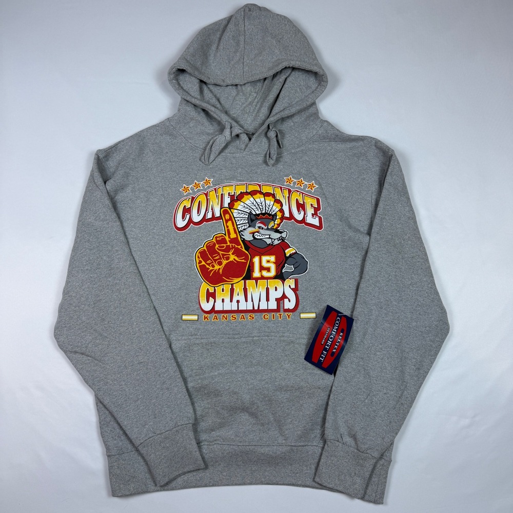 Keltex Kansas City Chiefs Hoodie Mens Medium Gray Conference Champs Graphic NWT